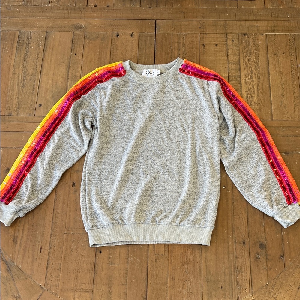 Lola and the boys gray rainbow sequin sleeve crewneck sweatshirt kids 12